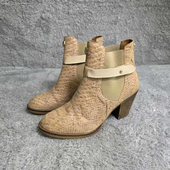 Rutz Shoes - Rutz Walk in Cork Ankle Boots Tan Snakeskin Embossed Chelsea Womens 40 Excellent